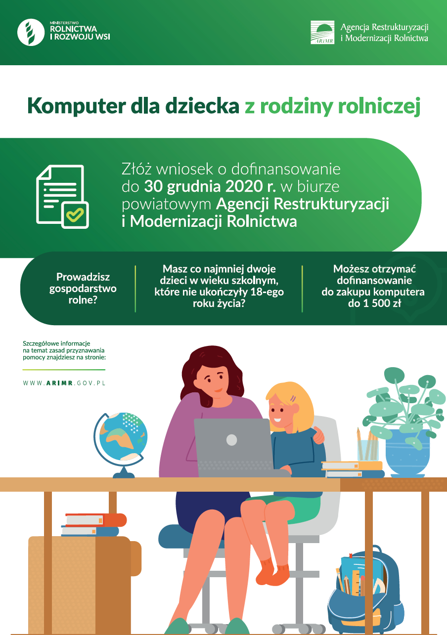 Plakat informacyjny - "Komputer dla dziecka z rodziny rolniczej"