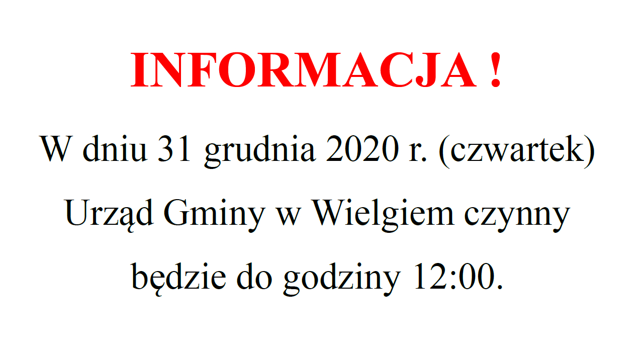 Informacja o krótszej pracy Urzędu
