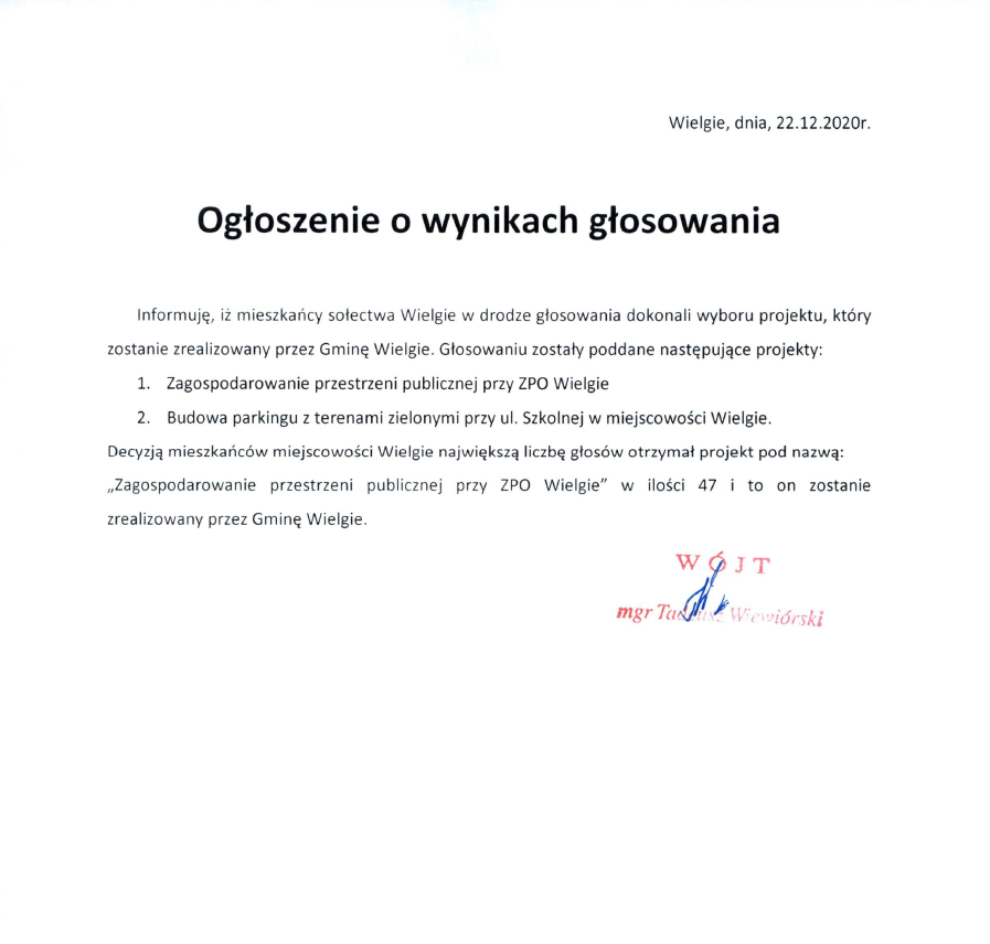 Ogłoszenie o wynikach głosowania