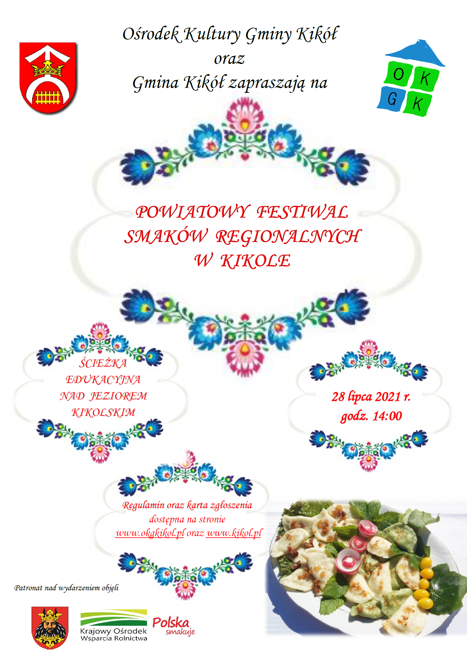 Plakat z informacją o "Powiatowym Festiwalu Smaków Regionalnych w Kikole"