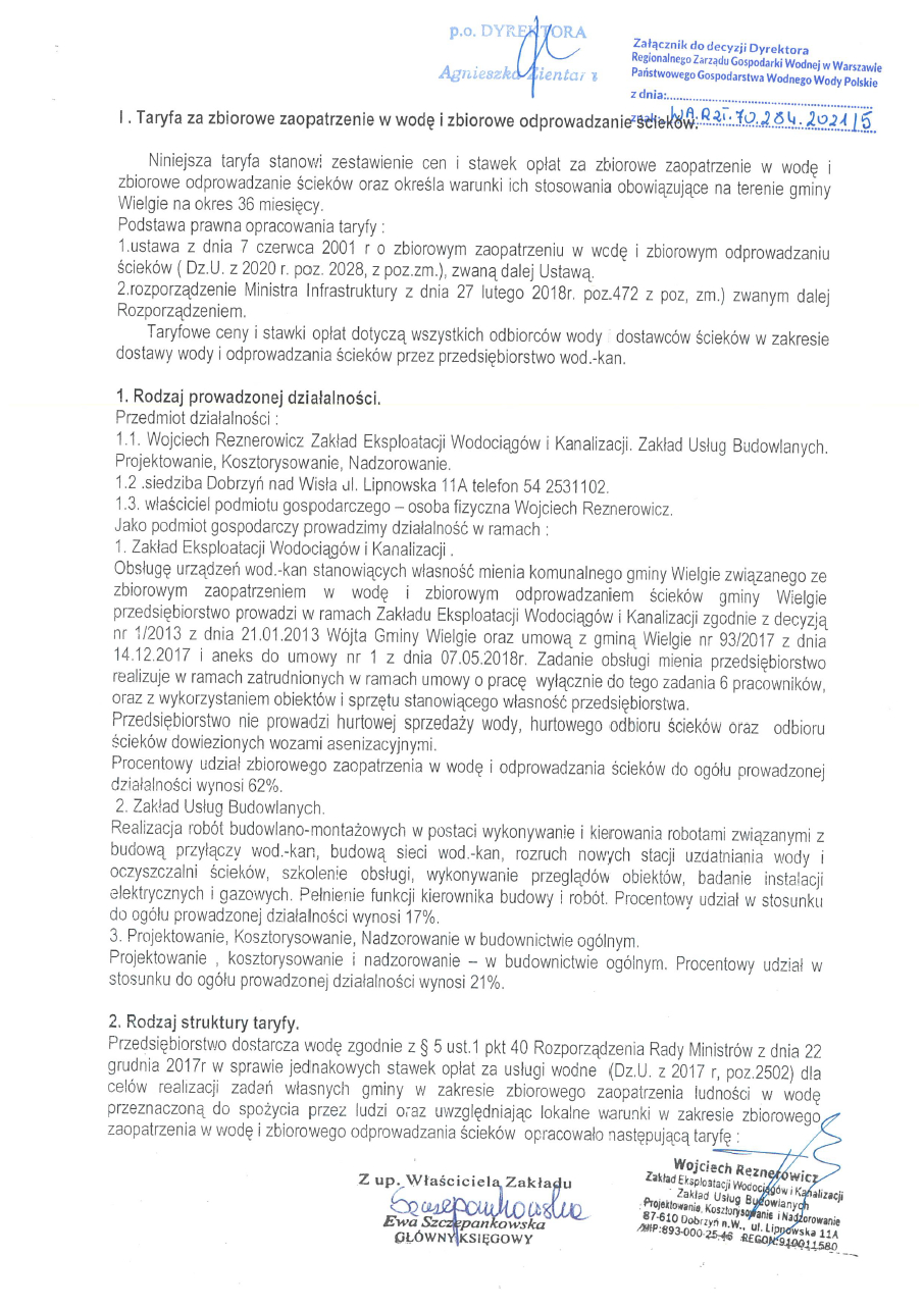 Decyzja Wód Polskich zatwierdzająca taryfę za zbiorowe zaopatrzenie w wodę i odprowadzenie ścieków str. 4