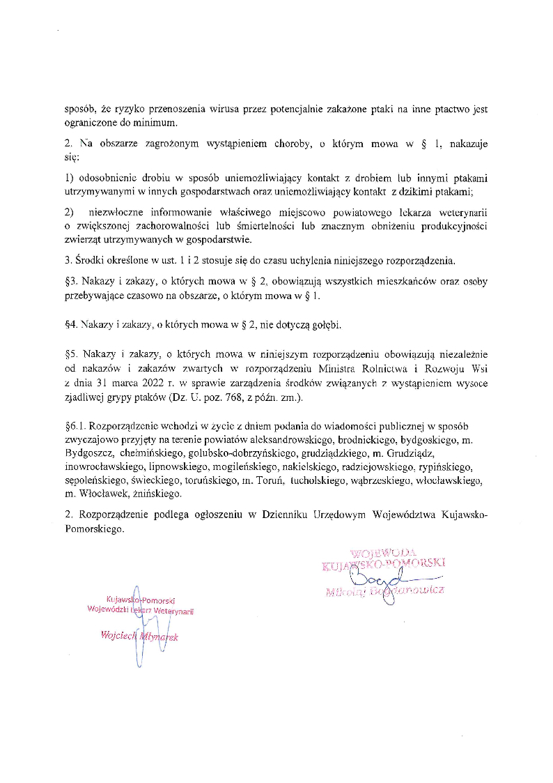 Rozporządzenie Wojewody Kujawsko - Pomorskiego dotyczące ptasiej grypy str. 2
