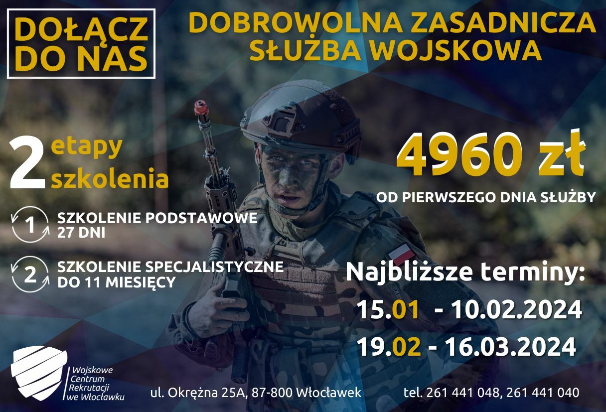 Plakat z informacją dotyczącą dobrowolnej zasadniczej służby wojskowej