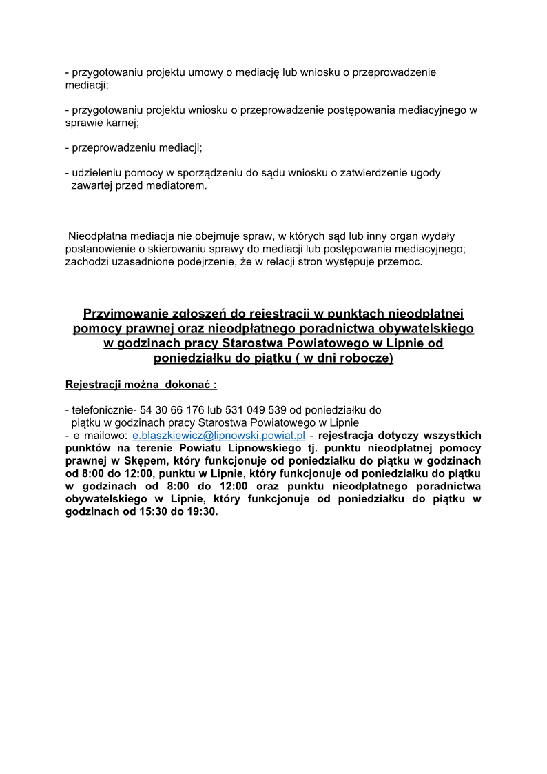 Informacja dotycząca nieodpłatnej pomocy prawnej na terenie Powiatu Lipnowskiego w 2024r - str.