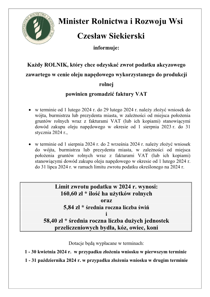Informacja dotycząca zwrotu podatku akcyzowego - str. 1