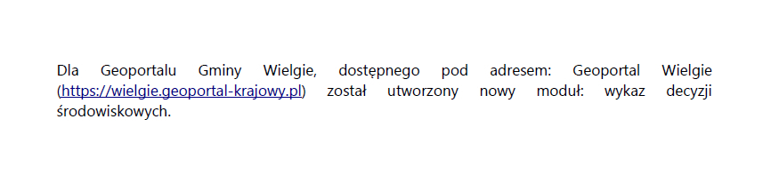 Informacja dotycząca Geoportalu Gminy Wielgie