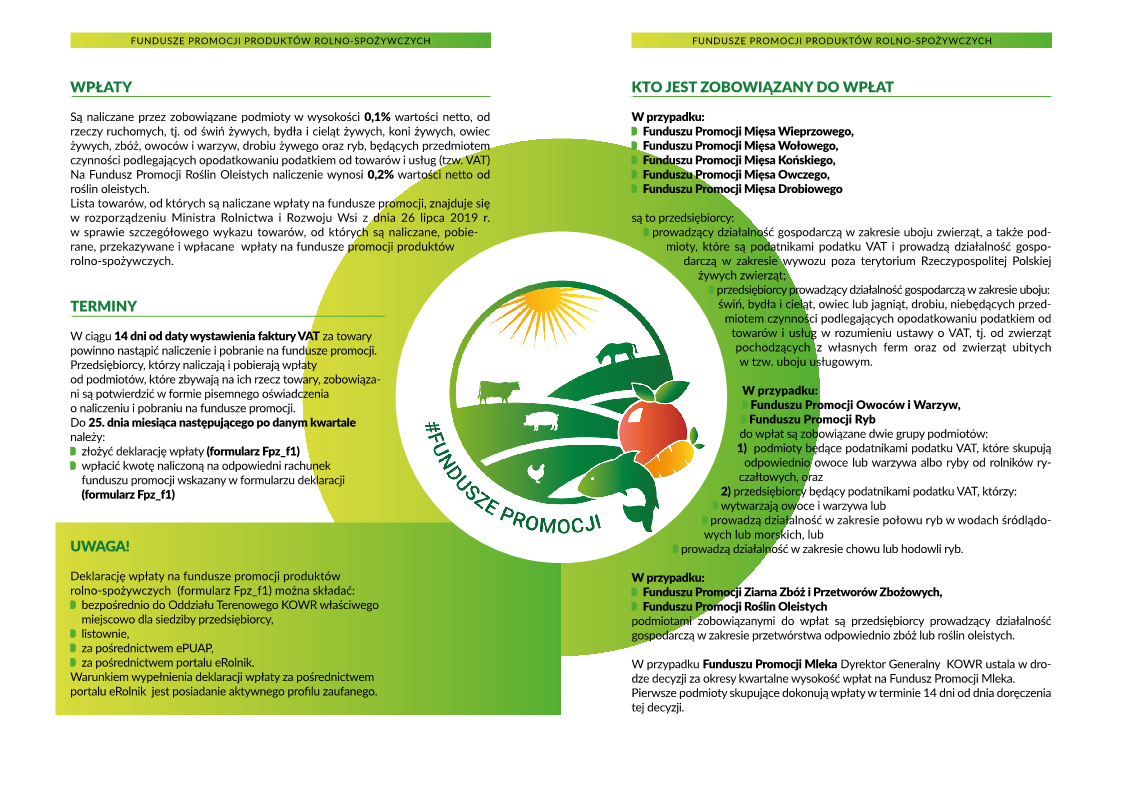 Druga strona ulotki dotyczącej Funduszy promocji produktów rolno - spożywczych