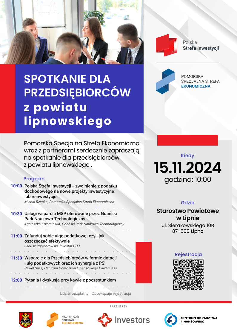 Plakat z informacją o spotkaniu dla przedsiębiorców