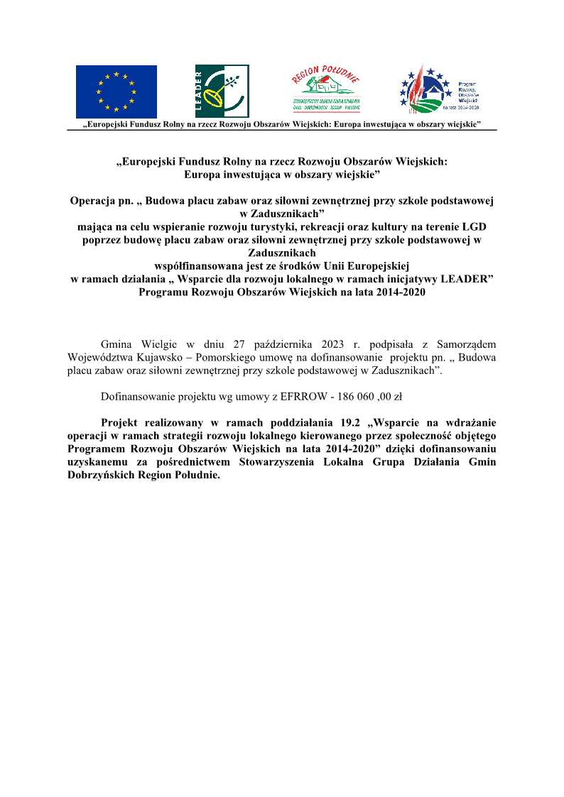 Informacja dotycząca podpisania umowy z Samorządem Województwa Kujawsko-Pomorskiego