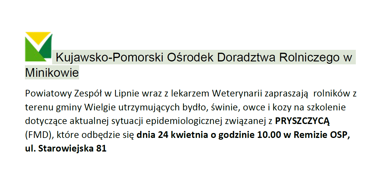 Informacja o szkoleniu dla rolników, dotycząca pryszczycy