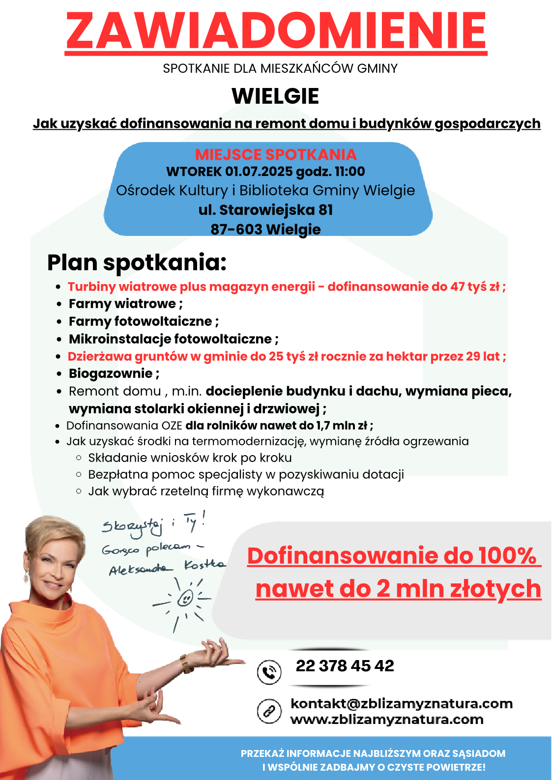 U góry czerwony napis "ZAWIADOMIENIE", niżej informacja o terminie i celu spotkania