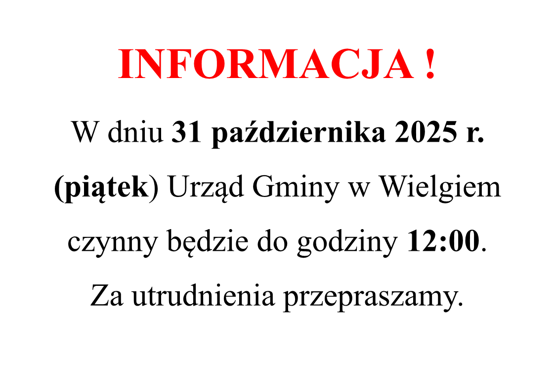 Informacja o krótszej pracy Urzędu w dniu 31.10.2025 r.