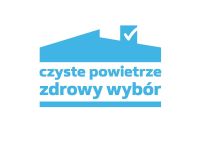 Niebieskie kontury domu z napisem czyste powietrze zdrowy wybór.