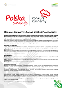 Na górze plakatu czerwone logo konkursu, poniżej tekst opisujący konkurs.