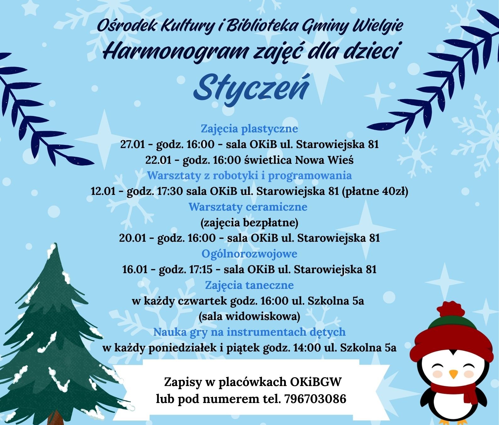 Harmonogram zajęć dla dzieci na styczeń